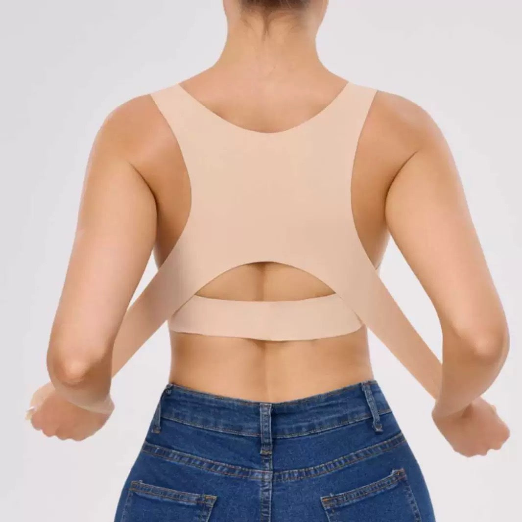 "Posture correction, back-straightening and back-beautifying underwear for women, front-buttoned one-piece gathering without loops, shaping text.