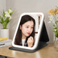 Makeup mirror with led light, portable desktop, student dormitory home mirror, pu leather mirror