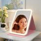Makeup mirror with led light, portable desktop, student dormitory home mirror, pu leather mirror