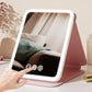 Makeup mirror with led light, portable desktop, student dormitory home mirror, pu leather mirror